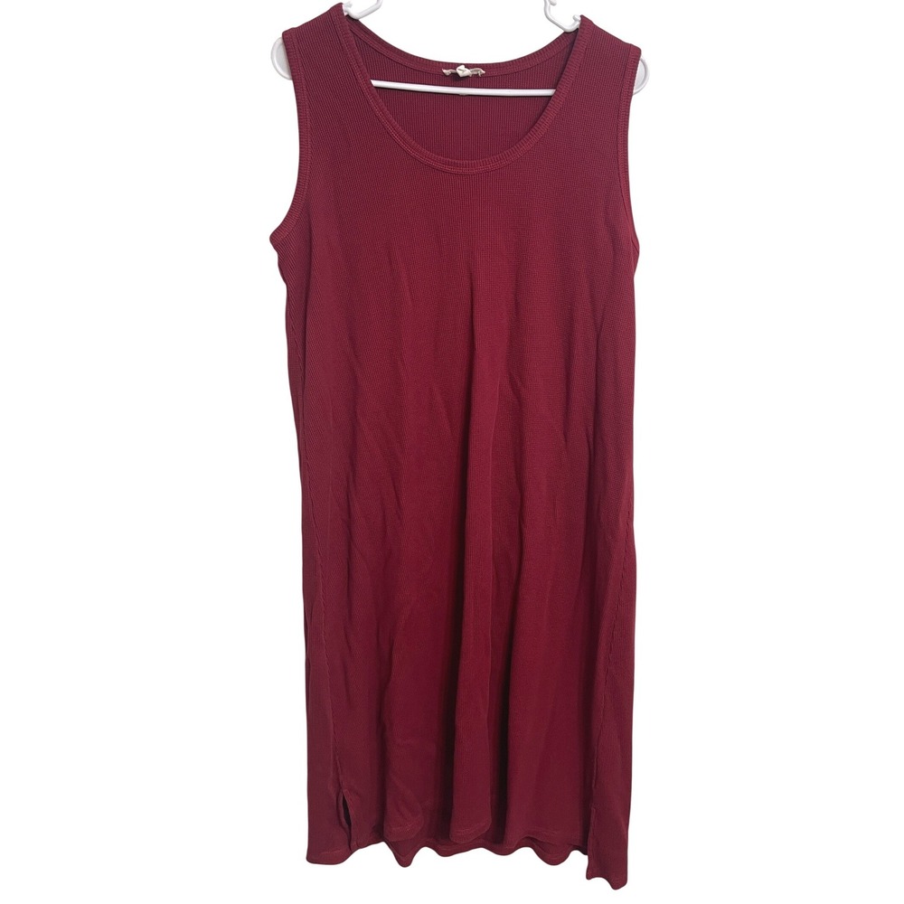 Eileen Fisher Cozy Organic Cotton Waffle Knit Tank Dress Burgundy L Minimalist